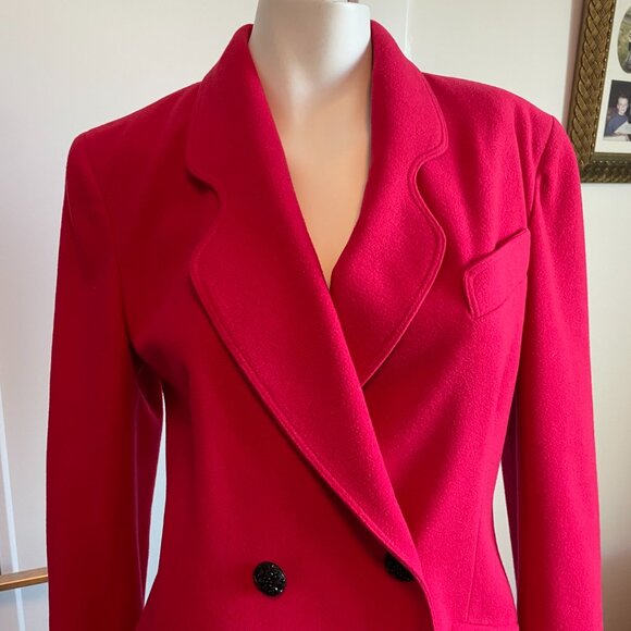 Jean Claude Poitras Bof! Designer Vtg Double Breasted Wool Blend Blazer Red Sz 8 - Picture 2 of 13